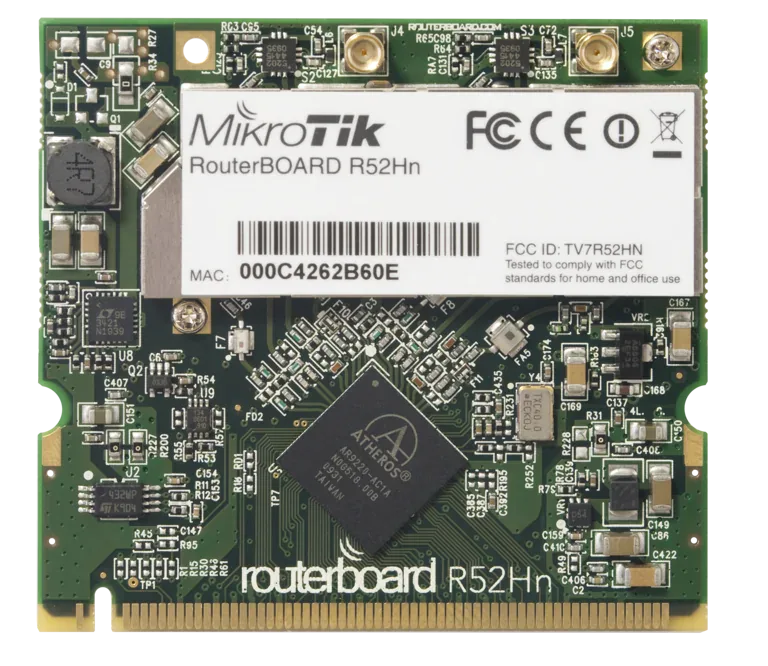 Беспроводная карта Mikrotik R52Hn 802.11a/b/g/n, 2GHz и 5GHz, miniPCI Беспроводная карта Mikrotik R52Hn 802.11a/b/g/n, 2GHz и 5GHz, miniPCI