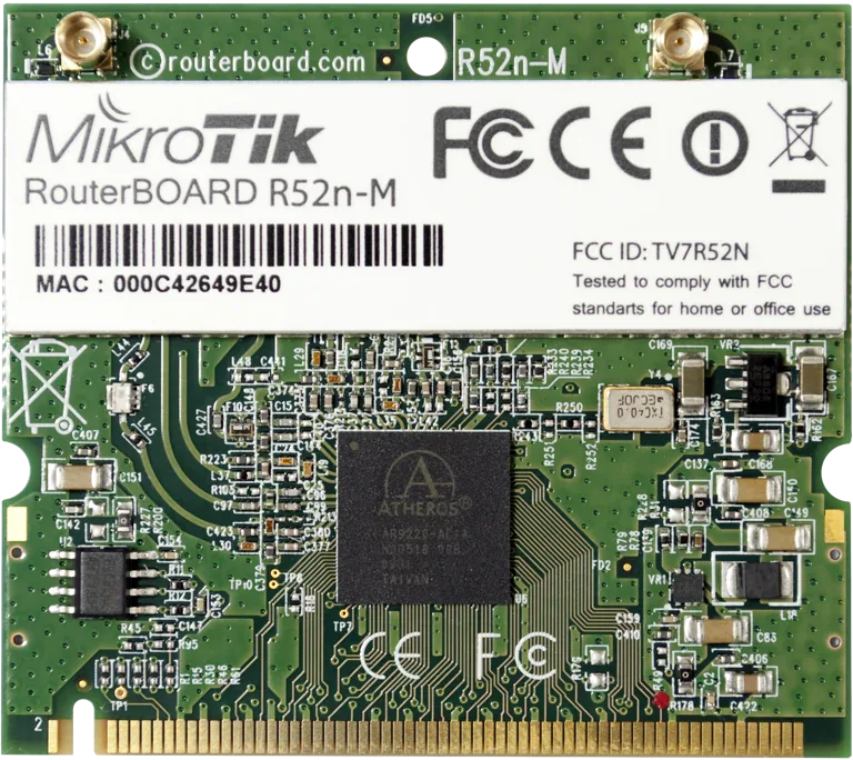 Беспроводная карта Mikrotik R52nM R52N-M 802.11a/b/g/n, 2.4GHz и 5GHz, miniPCI Беспроводная карта Mikrotik R52nM R52N-M 802.11a/b/g/n, 2.4GHz и 5GHz, miniPCI